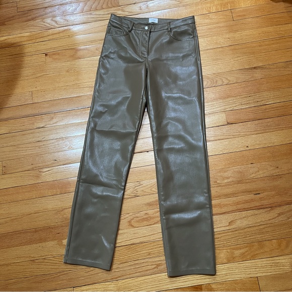 Aritzia Wilfred Womens Melina Pants sz 6 Vegan Leather Inseam 32” Brown WORN 1x - Picture 2 of 12